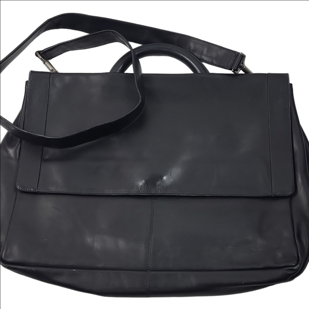 Kenneth Cole Leather Messenger Bag Black